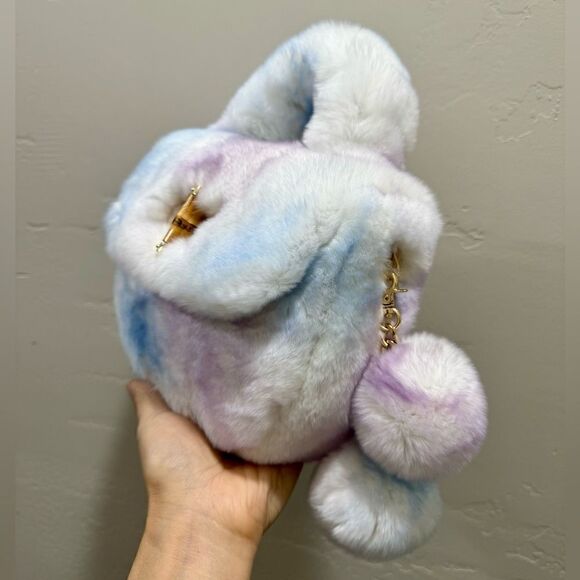 Stunning Real Rex Rabbit Fur Handmade Top Handle Bag &  Fur Balls Bag Charm - Picture 12 of 16